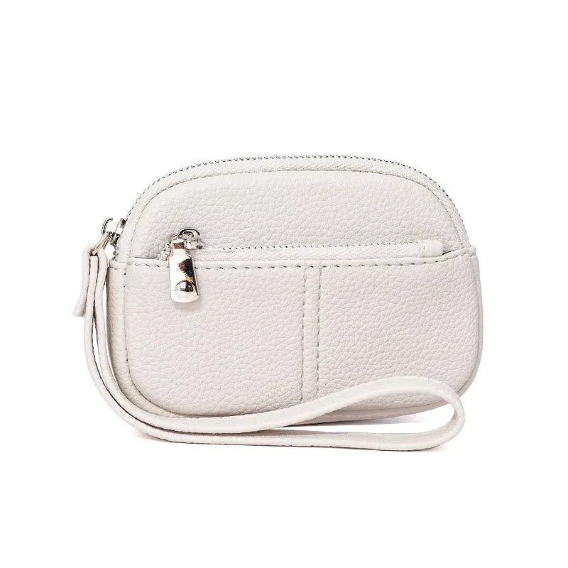 Women’s PU Leather Mini Wallet Small Zipper Coin Purse with Wristband and Key Chain Pouch