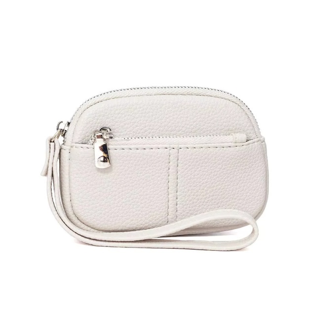 Women’s PU Leather Mini Wallet Small Zipper Coin Purse with Wristband and Key Chain Pouch