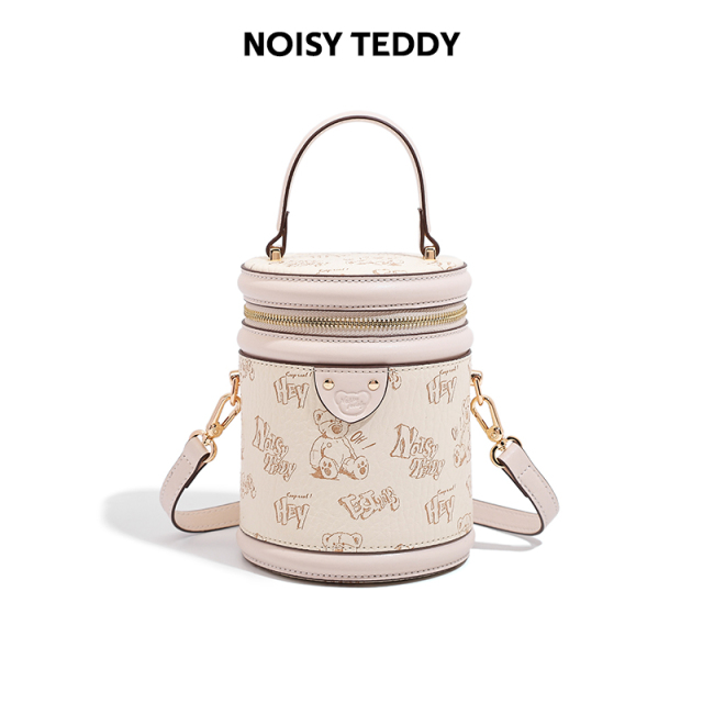 NOISY TEDDY Fashion Bucket Bag Dual-Color Design with Zipper for Women