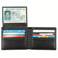 Men’s PU Leather Business Bifold Wallet RFID Blocking with 2 ID Windows