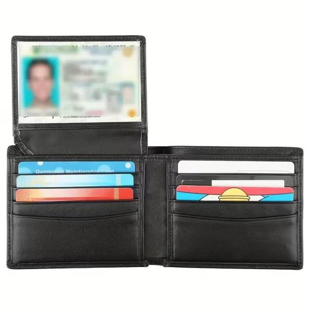 Men’s PU Leather Business Bifold Wallet RFID Blocking with 2 ID Windows
