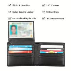 Men’s PU Leather Business Bifold Wallet RFID Blocking with 2 ID Windows