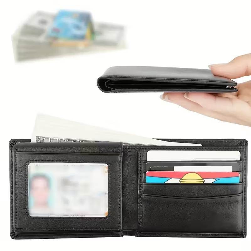 Men’s PU Leather Business Bifold Wallet RFID Blocking with 2 ID Windows
