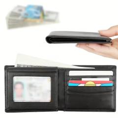 Men’s PU Leather Business Bifold Wallet RFID Blocking with 2 ID Windows