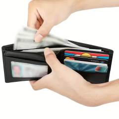 Men’s PU Leather Business Bifold Wallet RFID Blocking with 2 ID Windows