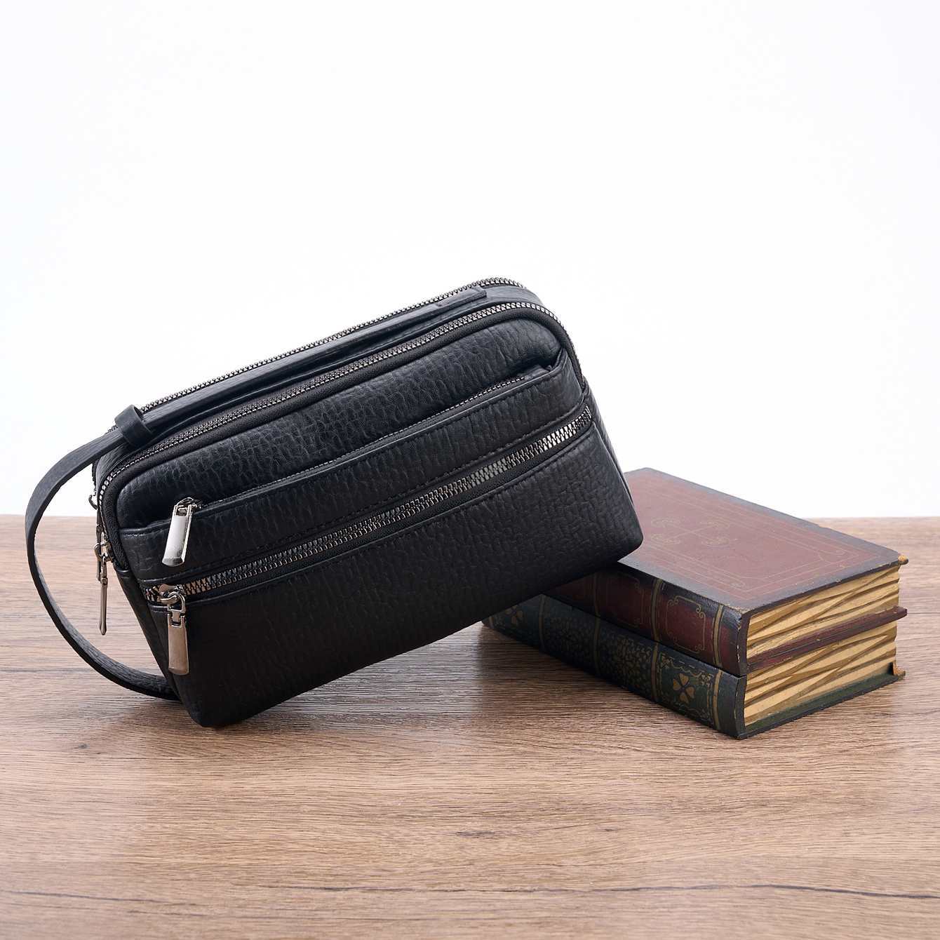 Men’s Black PU Leather Business Handbag Stylish Zip Top Briefcase with Multi-Compartments