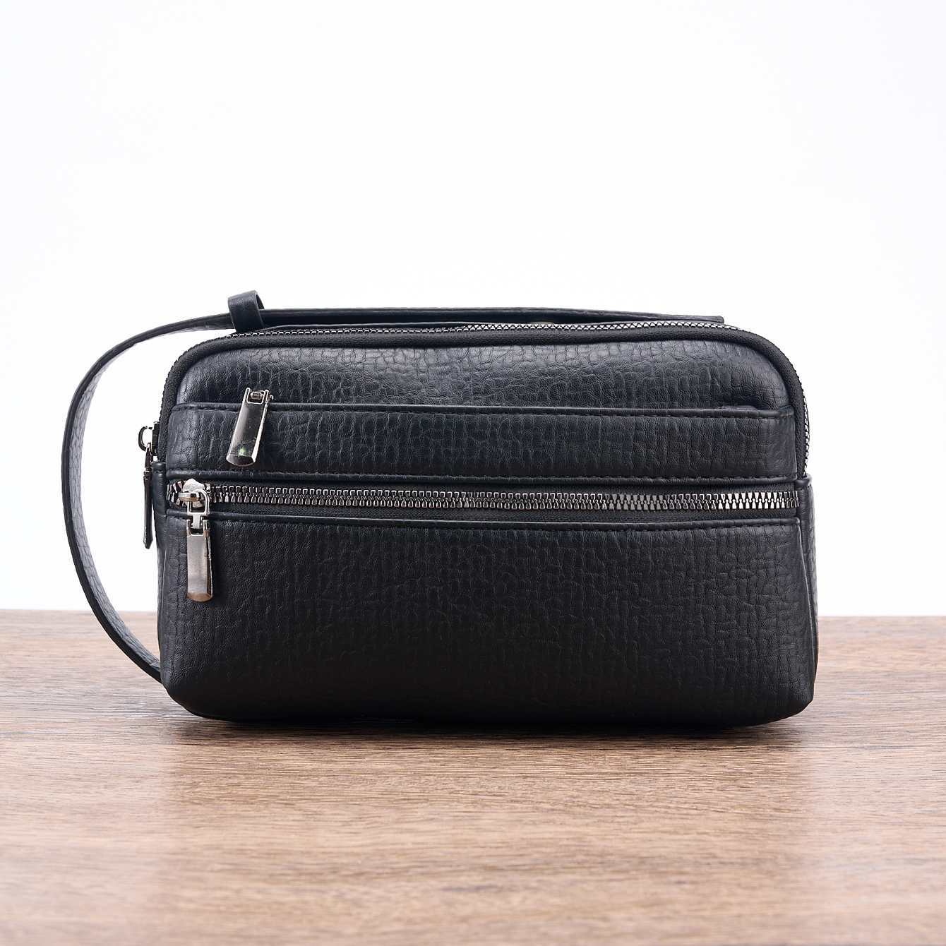 Men’s Black PU Leather Business Handbag Stylish Zip Top Briefcase with Multi-Compartments
