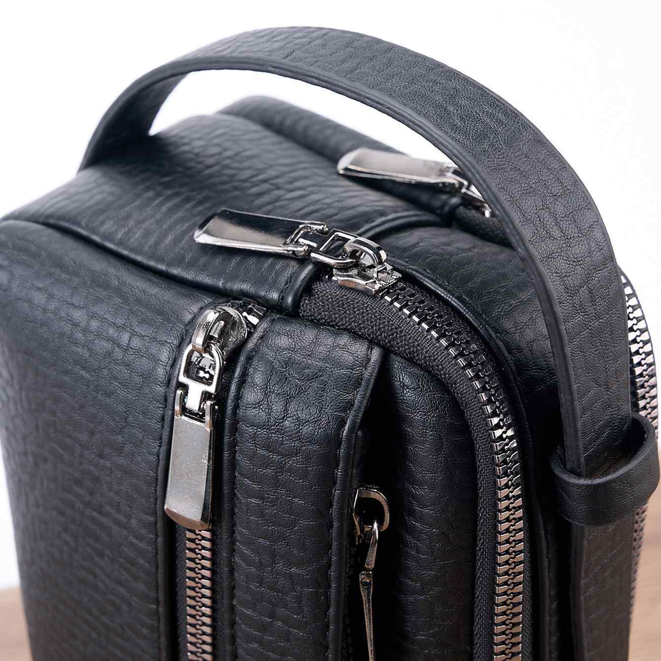 Men’s Black PU Leather Business Handbag Stylish Zip Top Briefcase with Multi-Compartments