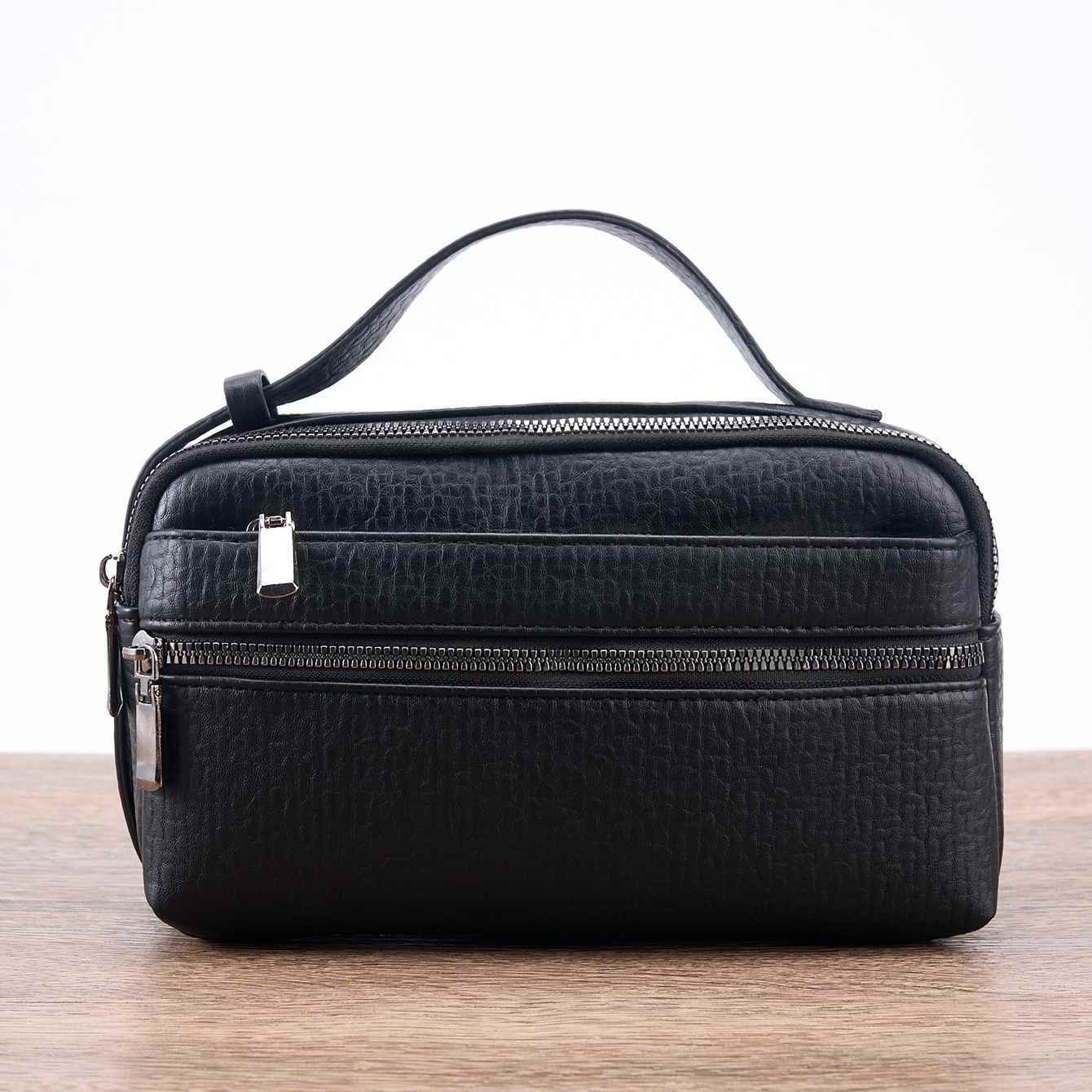 Men’s Black PU Leather Business Handbag Stylish Zip Top Briefcase with Multi-Compartments