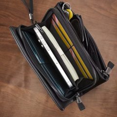 Yuetrip Men’s PU Leather Business Wallet & Handbag – Multi-Functional Organizer with Detachable Wrist Strap, Card, Cash and Phone Pockets