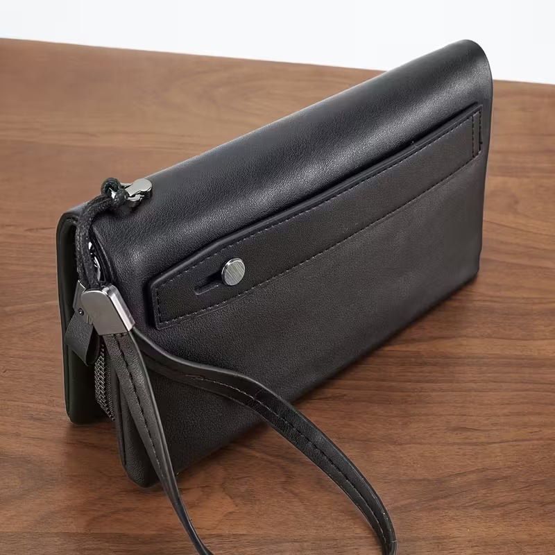 Yuetrip Men’s PU Leather Business Wallet & Handbag – Multi-Functional Organizer with Detachable Wrist Strap, Card, Cash and Phone Pockets