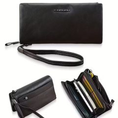 Yuetrip Men’s PU Leather Business Wallet & Handbag – Multi-Functional Organizer with Detachable Wrist Strap, Card, Cash and Phone Pockets