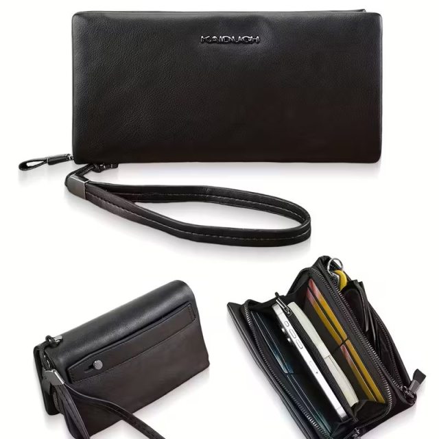 Yuetrip Men’s PU Leather Business Wallet & Handbag – Multi-Functional Organizer with Detachable Wrist Strap, Card, Cash and Phone Pockets