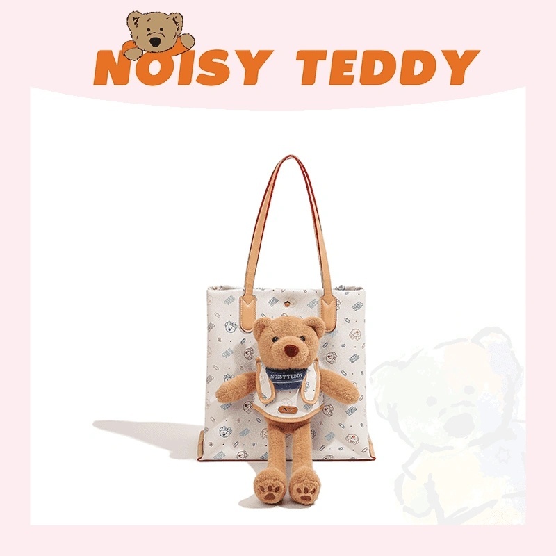 NOISY TEDDY New Cute Pet Teddy Bear & Strawberry Chiffon Cake Leisure Tote