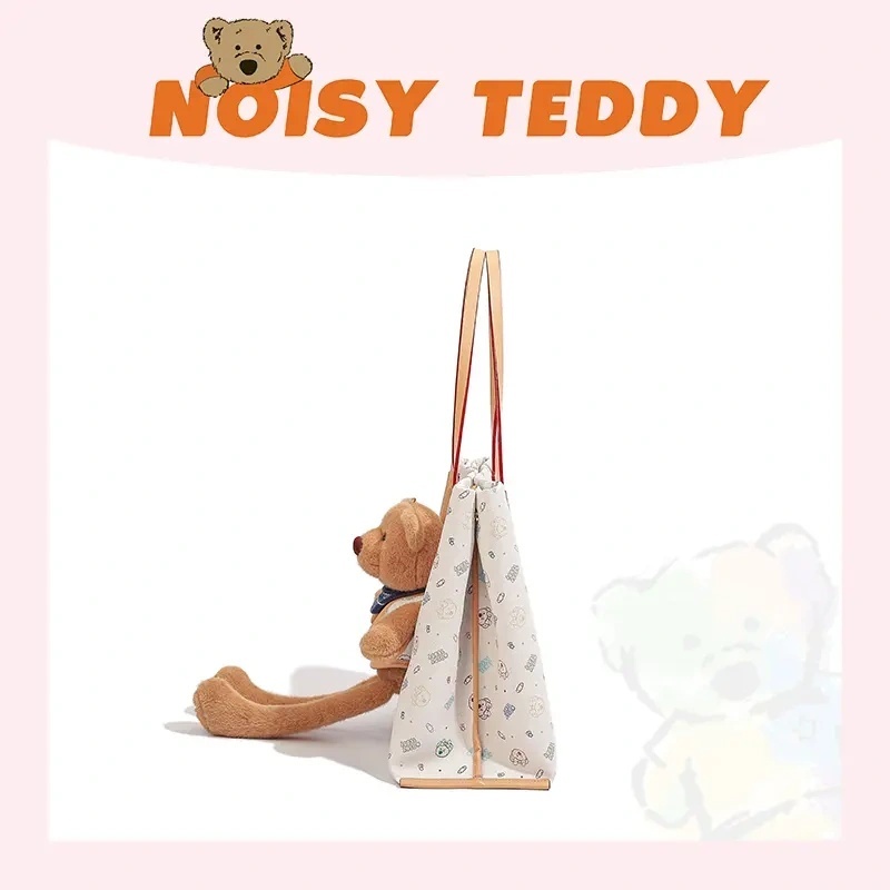 NOISY TEDDY New Cute Pet Teddy Bear & Strawberry Chiffon Cake Leisure Tote