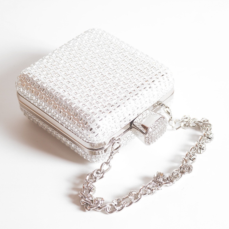 Square, Diamond-Encrusted Clutch Bag, Evening Chain Bag, Mini Women's High-End Exquisite Evening Bag, Formal Dress Handbag