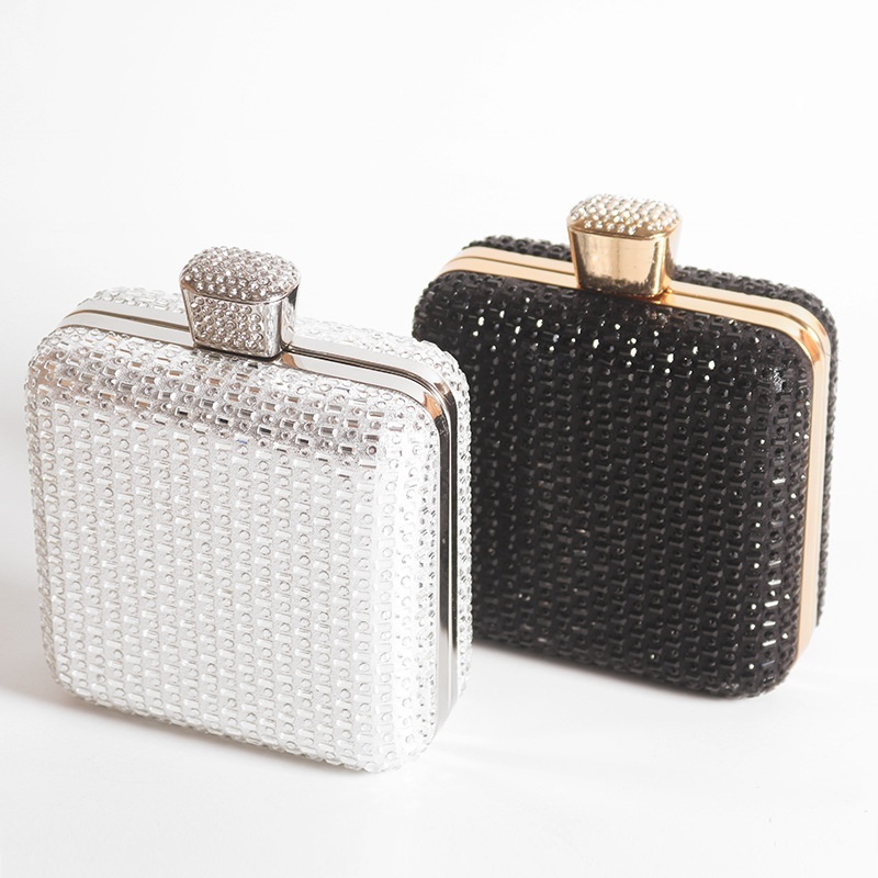 Square, Diamond-Encrusted Clutch Bag, Evening Chain Bag, Mini Women's High-End Exquisite Evening Bag, Formal Dress Handbag