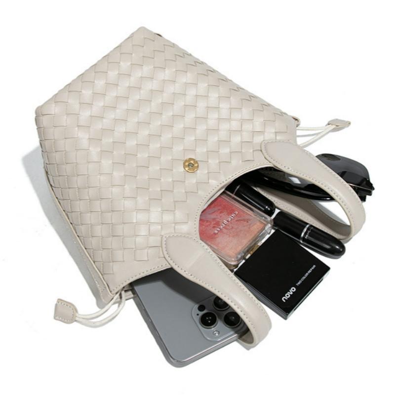 High-End, Original Design, Double-Handled Wrist Bag/ Bucket Bag, Fashionable and Trendy Drawstring Woven Handbag