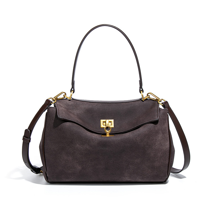 Kelly Bag style, Premium Matte Suede Flap Handbag, Large Capacity, Versatile For Commuting, Shoulder Bag / Crossbody Bag