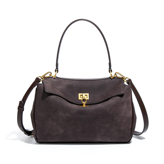 Kelly Bag style, Premium Matte Suede Flap Handbag, Large Capacity, Versatile For Commuting, Shoulder Bag / Crossbody Bag