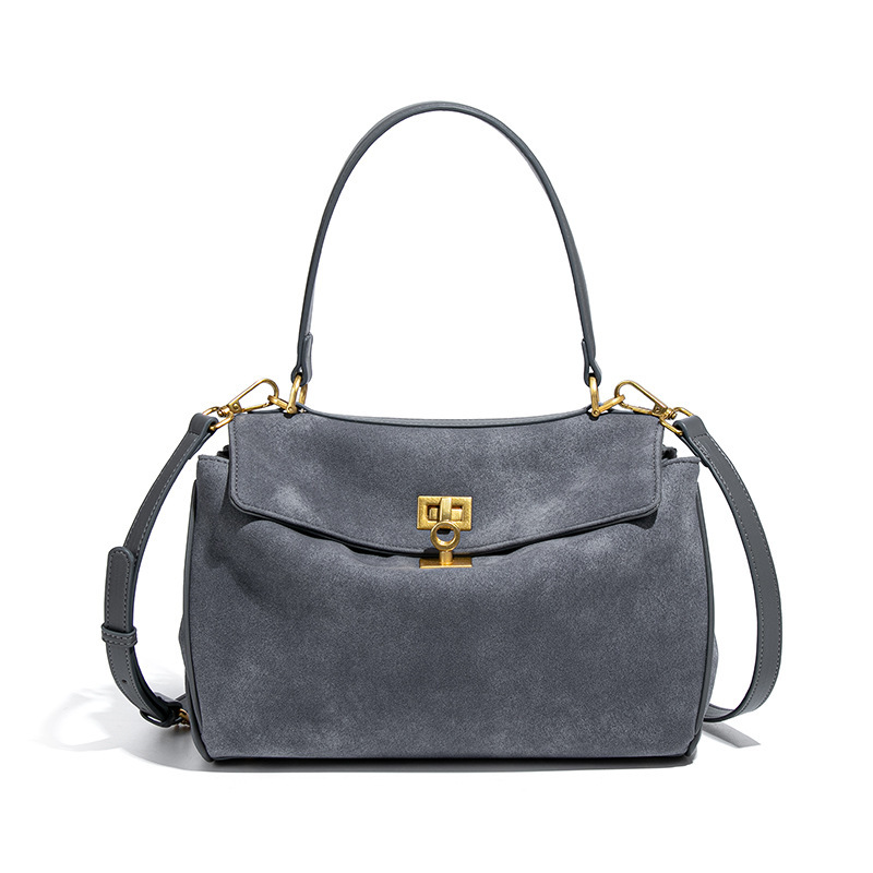 Kelly Bag style, Premium Matte Suede Flap Handbag, Large Capacity, Versatile For Commuting, Shoulder Bag / Crossbody Bag