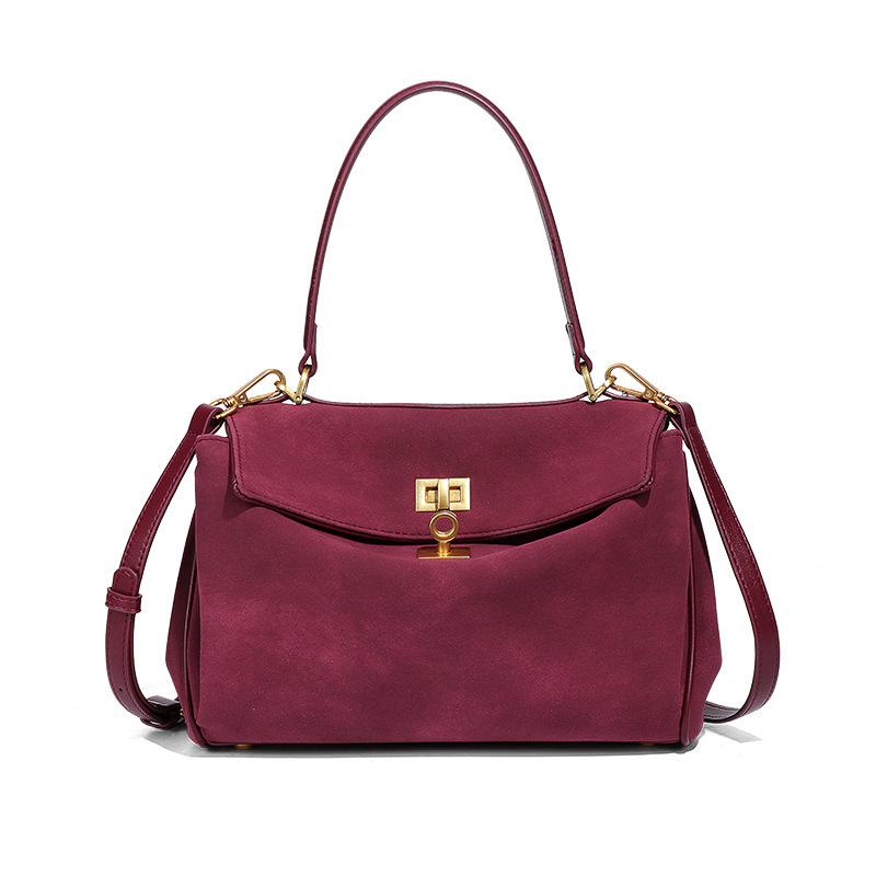 Kelly Bag style, Premium Matte Suede Flap Handbag, Large Capacity, Versatile For Commuting, Shoulder Bag / Crossbody Bag