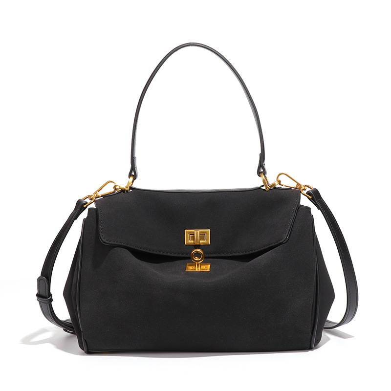 Kelly Bag style, Premium Matte Suede Flap Handbag, Large Capacity, Versatile For Commuting, Shoulder Bag / Crossbody Bag