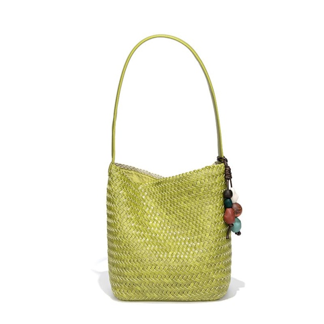 New Woven Bucket Bag, Large Capacity Design, Textured, Versatile For Commuting, Shoulder Bag, Large Tote Bag