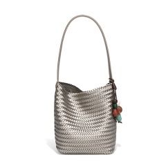 New Woven Bucket Bag, Large Capacity Design, Textured, Versatile For Commuting, Shoulder Bag, Large Tote Bag