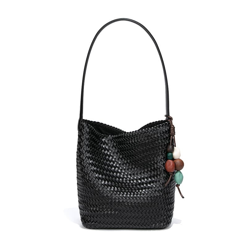 New Woven Bucket Bag, Large Capacity Design, Textured, Versatile For Commuting, Shoulder Bag, Large Tote Bag