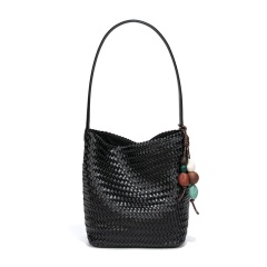 New Woven Bucket Bag, Large Capacity Design, Textured, Versatile For Commuting, Shoulder Bag, Large Tote Bag