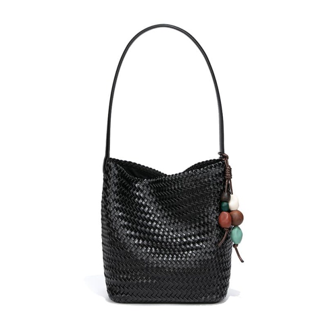 New Woven Bucket Bag, Large Capacity Design, Textured, Versatile For Commuting, Shoulder Bag, Large Tote Bag