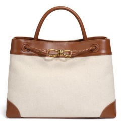 Niche Canvas Patchwork Metal Bow Tote Bag, Simple Denim Color-Blocked Handbag/Crossbody Bag