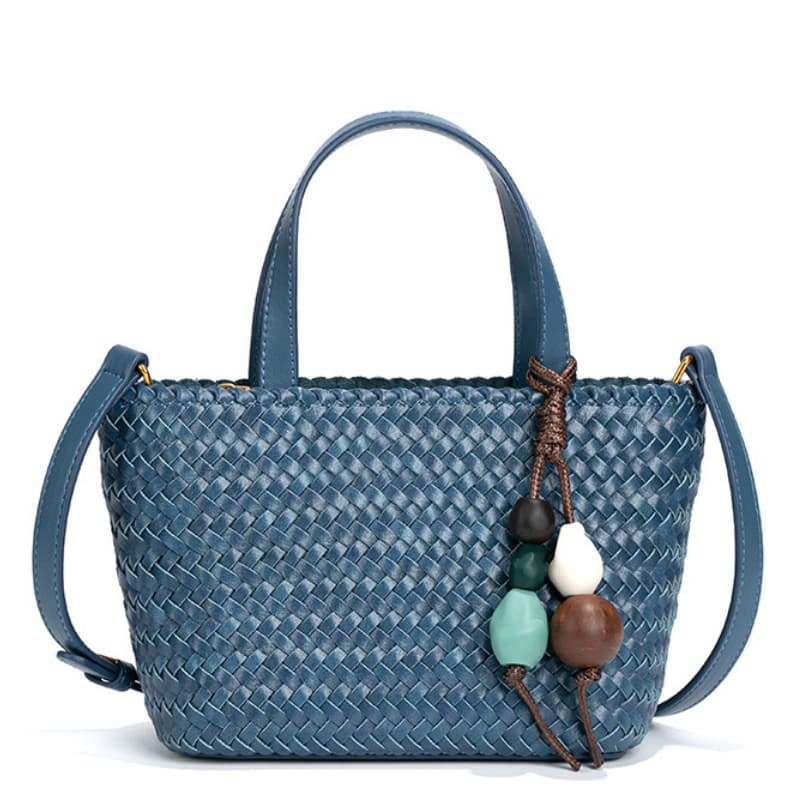 New Stylish And Refreshing Woven Tote Bag With Sophisticated Stone Charm, Shoulder Bag/Crossbody Bag