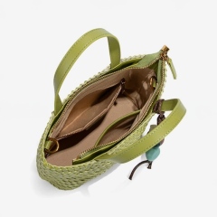 New Stylish And Refreshing Woven Tote Bag With Sophisticated Stone Charm, Shoulder Bag/Crossbody Bag