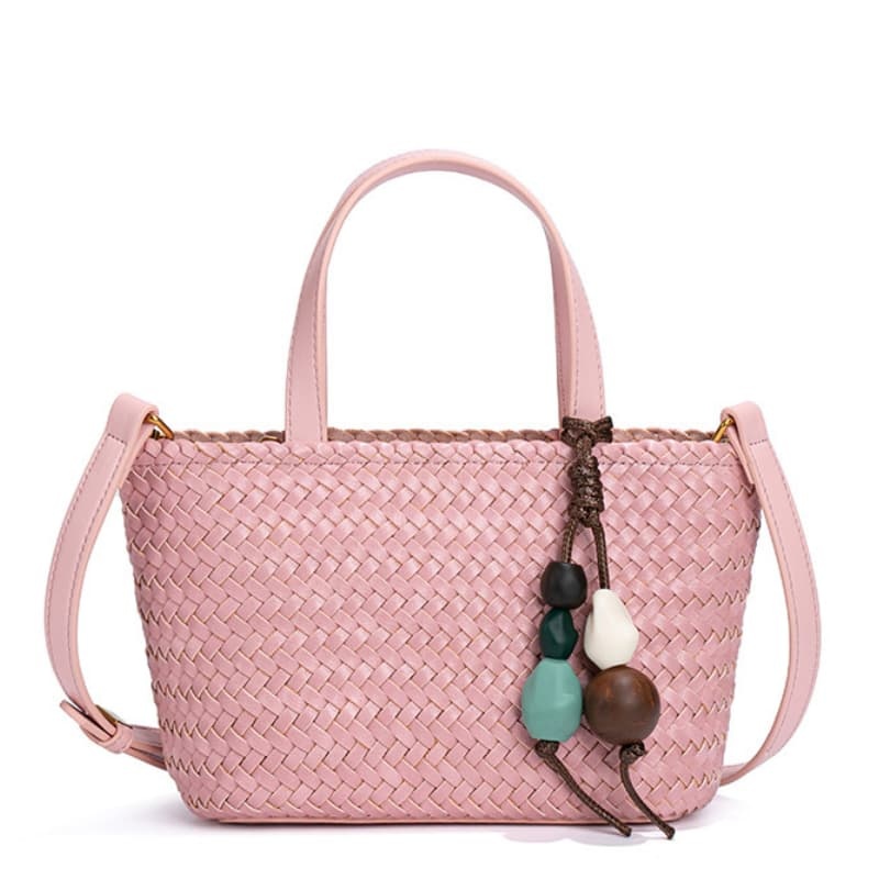 New Stylish And Refreshing Woven Tote Bag With Sophisticated Stone Charm, Shoulder Bag/Crossbody Bag