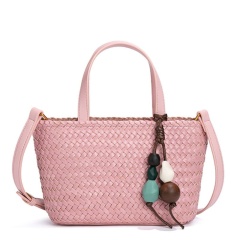 New Stylish And Refreshing Woven Tote Bag With Sophisticated Stone Charm, Shoulder Bag/Crossbody Bag