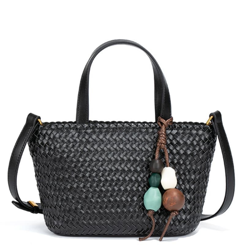 New Stylish And Refreshing Woven Tote Bag With Sophisticated Stone Charm, Shoulder Bag/Crossbody Bag