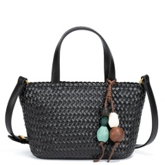 New Stylish And Refreshing Woven Tote Bag With Sophisticated Stone Charm, Shoulder Bag/Crossbody Bag