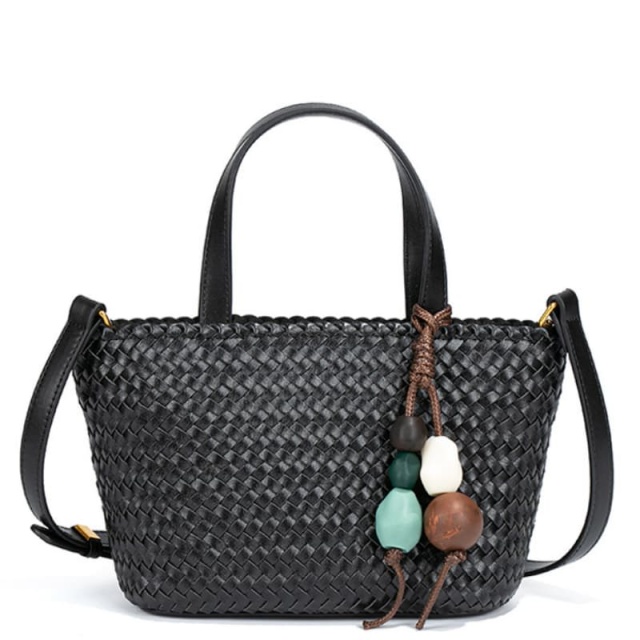 New Stylish And Refreshing Woven Tote Bag With Sophisticated Stone Charm, Shoulder Bag/Crossbody Bag