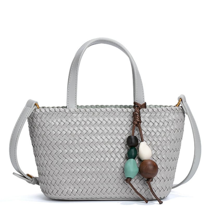 New Stylish And Refreshing Woven Tote Bag With Sophisticated Stone Charm, Shoulder Bag/Crossbody Bag