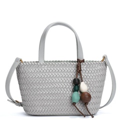 New Stylish And Refreshing Woven Tote Bag With Sophisticated Stone Charm, Shoulder Bag/Crossbody Bag