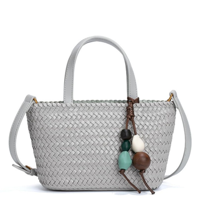 New Stylish And Refreshing Woven Tote Bag With Sophisticated Stone Charm, Shoulder Bag/Crossbody Bag