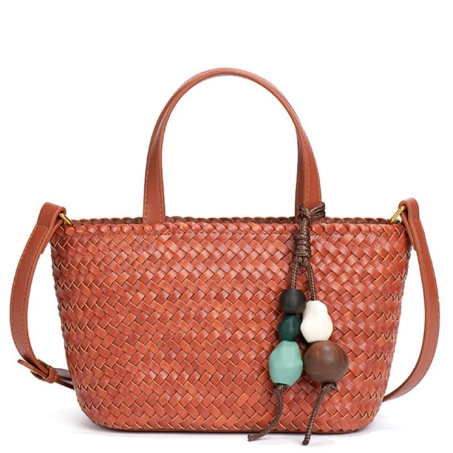 New Stylish And Refreshing Woven Tote Bag With Sophisticated Stone Charm, Shoulder Bag/Crossbody Bag