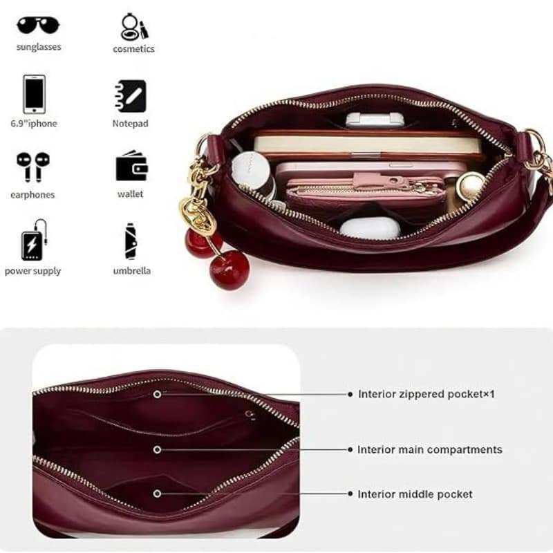 Shoulder Bag for Women Cute Hobo Cherry Purse Retro Clutch Underarm Handbag with Removable Straps