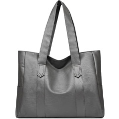 Simple New PU Soft Leather Trendy Zipper Tote Bag, Large Capacity Shoulder Bag
