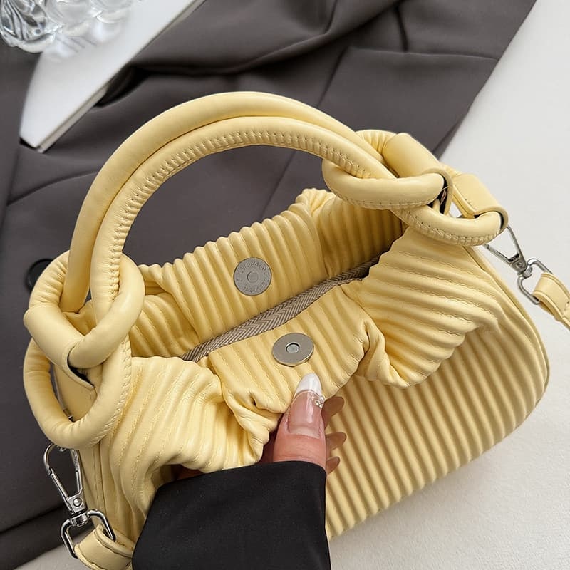 Niche And Personalized Pleated Striped Small Handbag For Women, Stylish, Versatile Bucket Bag
