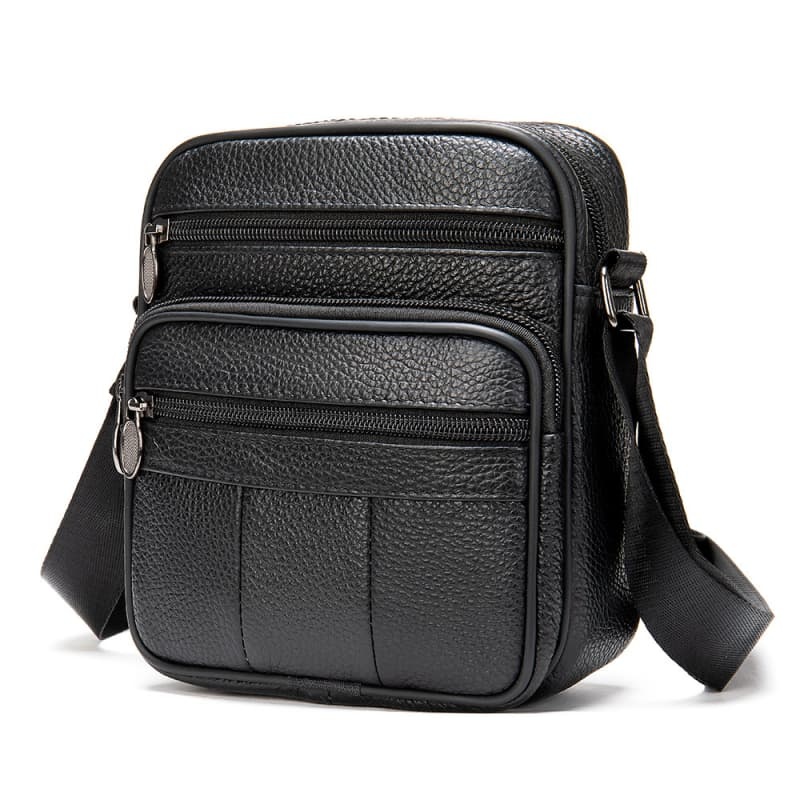 Men's Genuine Leather Bag, Grain Cowhide Shoulder & Crossbody Bag