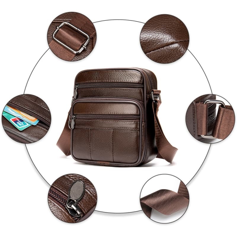 Men's Genuine Leather Bag, Grain Cowhide Shoulder & Crossbody Bag