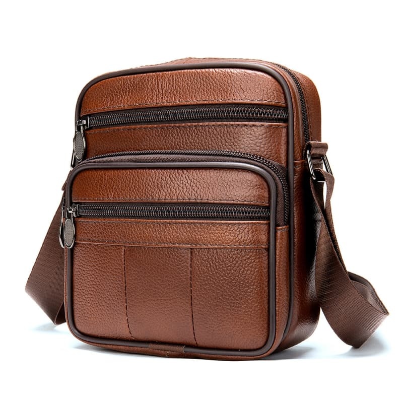 Men's Genuine Leather Bag, Grain Cowhide Shoulder & Crossbody Bag